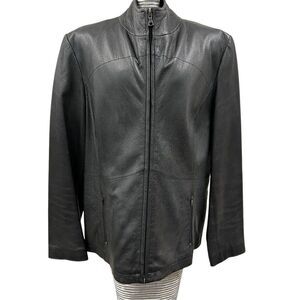 Kenneth Cole Reaction Women’s Black Leather Zip Jacket LARGE Minimalist Classic